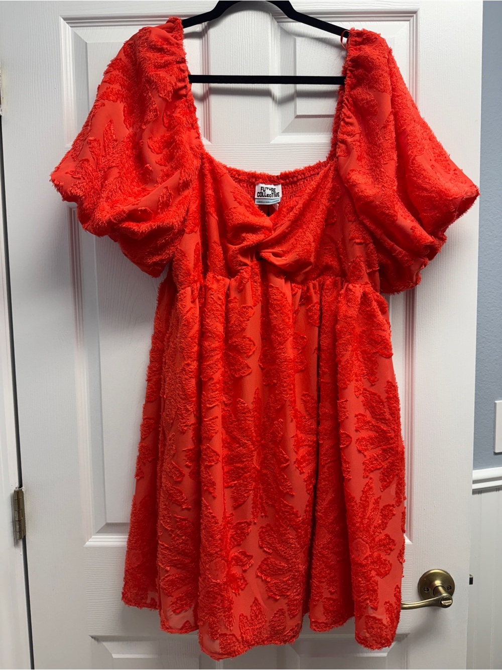 Future Collective Puff-Sleeve Textured Mini Dress